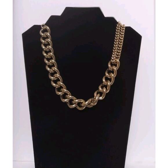 Express Necklace Chain Goldtone Chunky Asymmetrical Loops Collar Unisex Signed - Picture 1 of 7